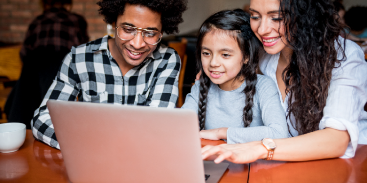 family using laptop