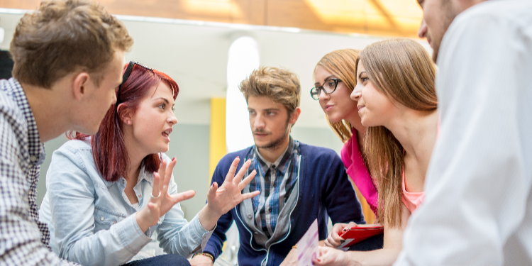 group of friends discussing