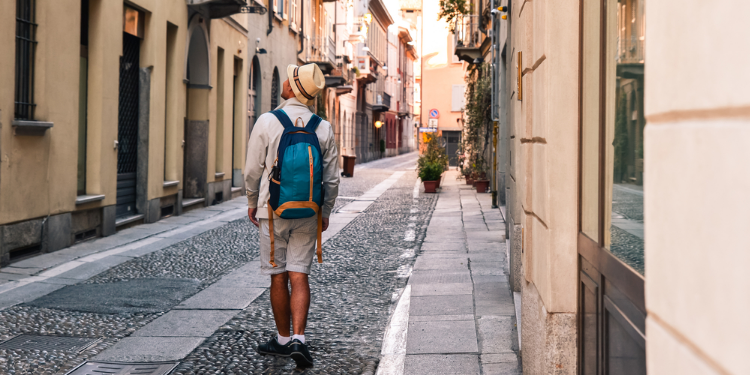 young man exploring the city