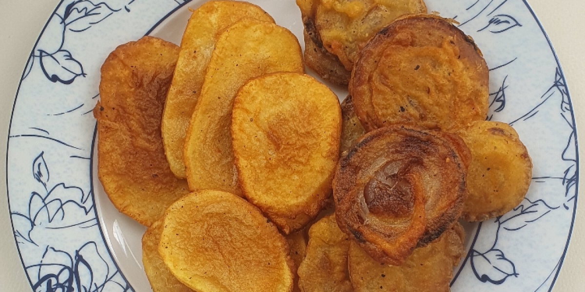 batter-fried potatoes and onions