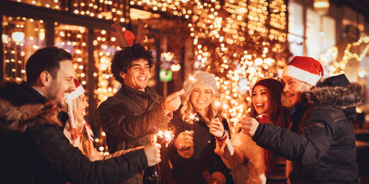 friends celebrating Christmas together