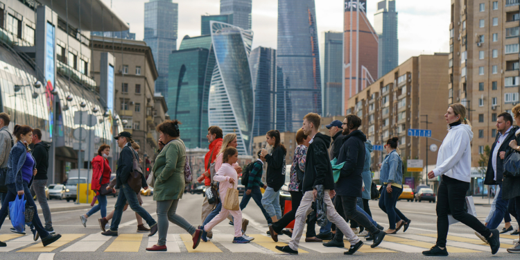 people walking in the streets of Russia