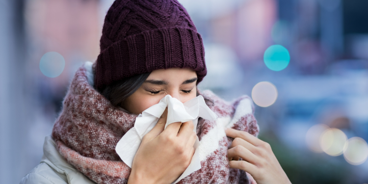 young woman with flu