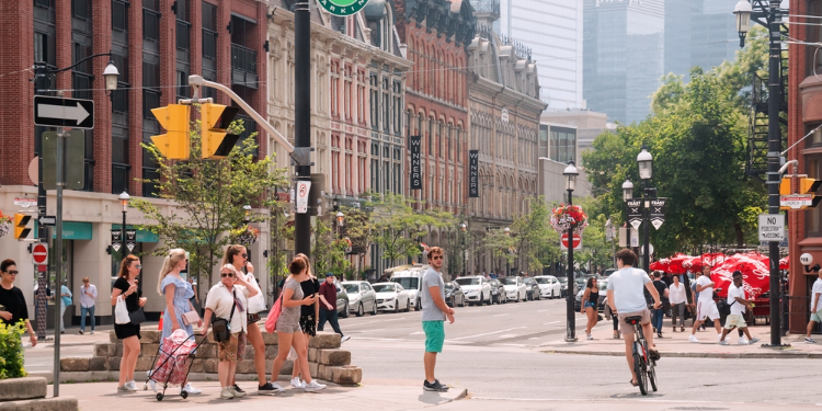 people walking in the street in Canada