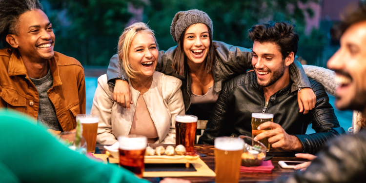 group of friends in a pub