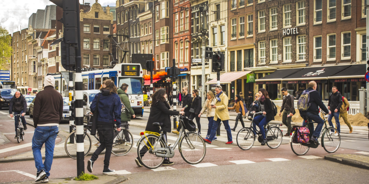 people walking in the street in Amsterdam