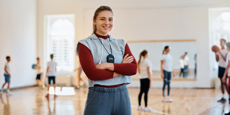 young student doing sports