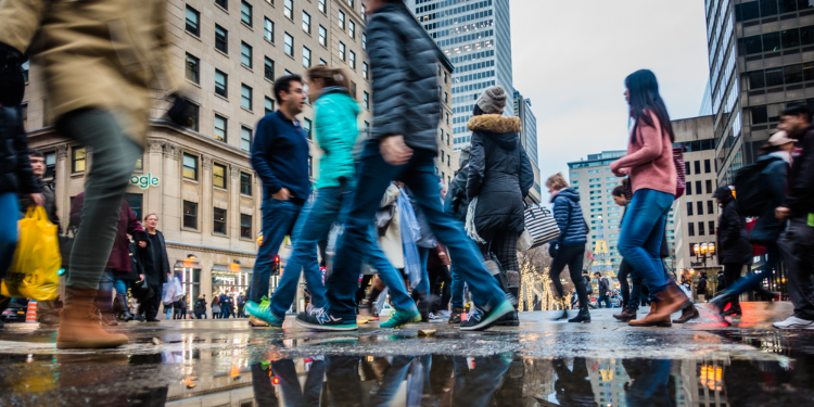 crowd in the streets of Montreal