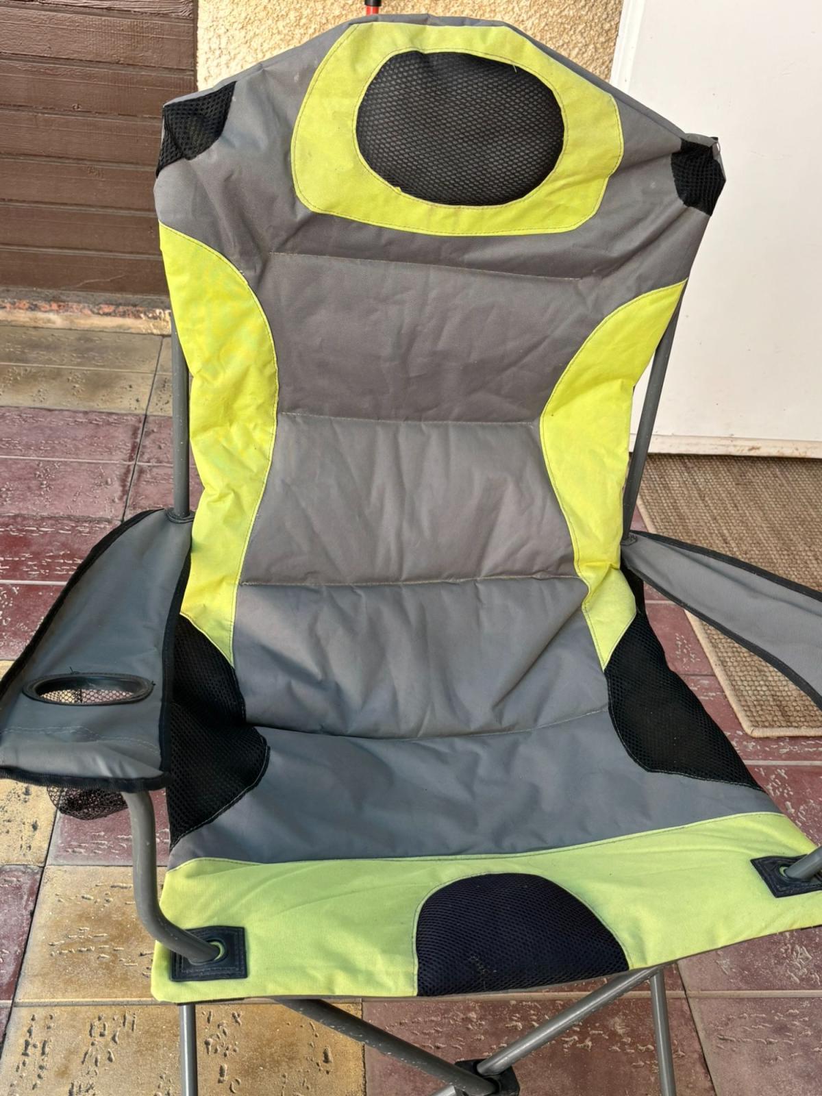 2 x Living Accents Steel Frame Padded Camping Folding Chair with Arm Cut-Out Green and Grey