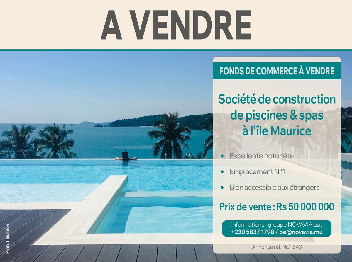 À VENDRE - Fonds de Commerce | Société de conception de piscines et de spas | Nord de l'île Maurice
