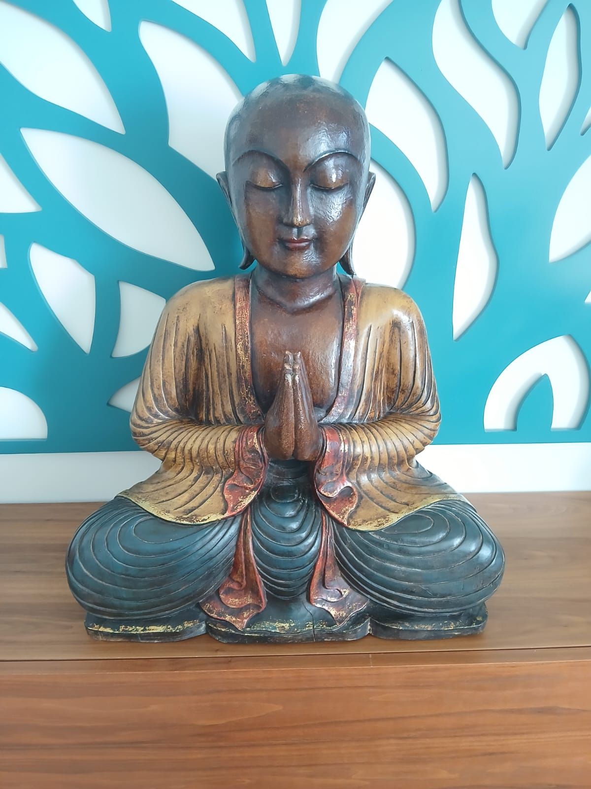 LARGE HEAVY WOODEN BUDDHA