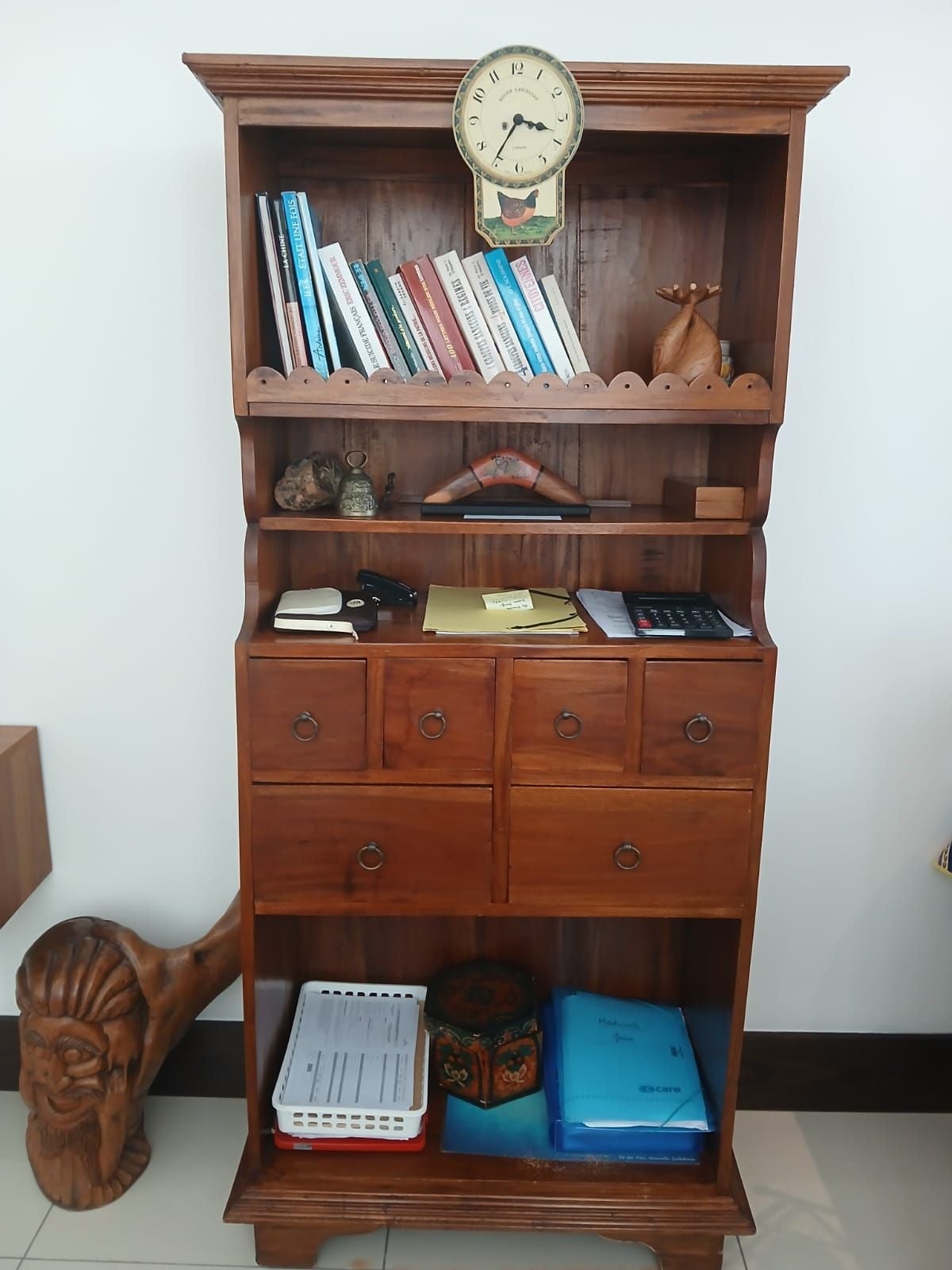 Oak wardrobe with small and large drawers and shelves