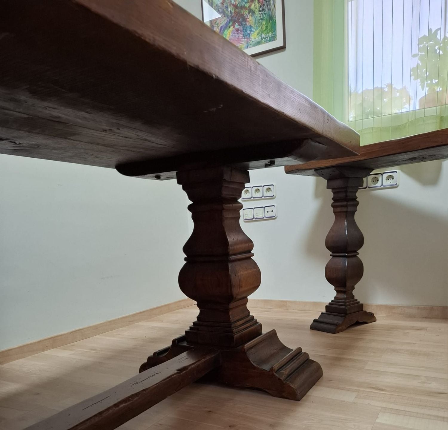 Rustic antique dark hardwood table 220 x 80 cm, seats 12 people, monks' refectory style