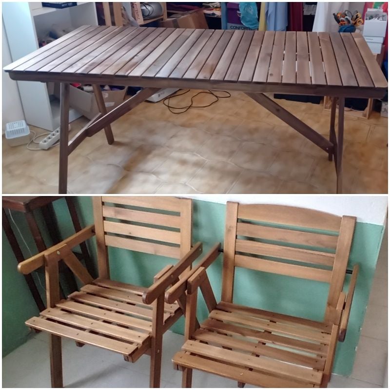 Grande table et 2 fauteuils 