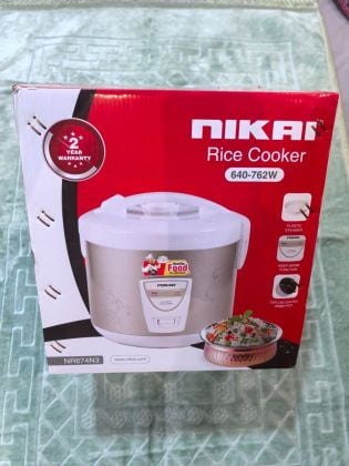 Nikai Rice Cooker (Model: NR674N3) with a 1.8-liter capacity and 640W–762W power rating