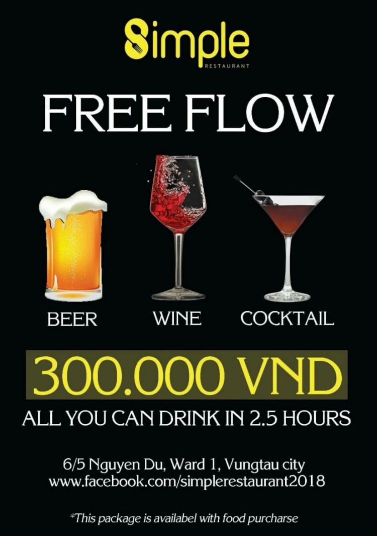 FREE FLOW WINE, BEER & COCKTAIL ONLY 300.000 VND