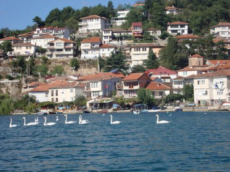 The fleet passing in review on Lake Ohrid