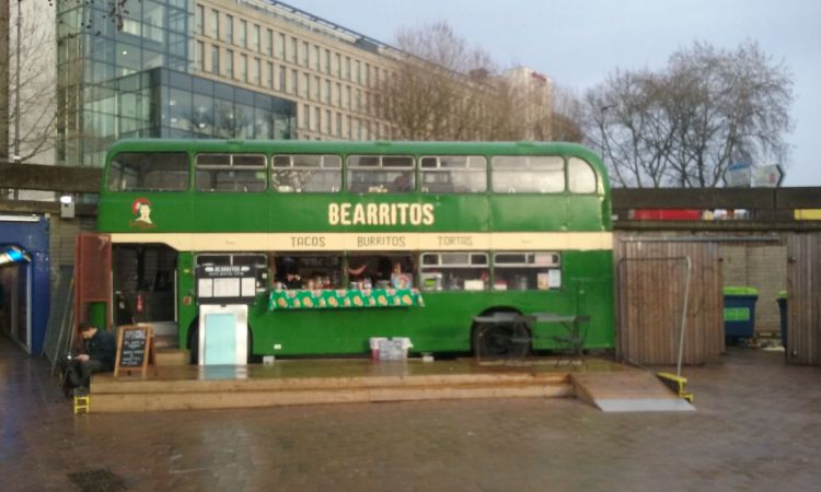 A Mexican restaurant inside a bus in Bristol
