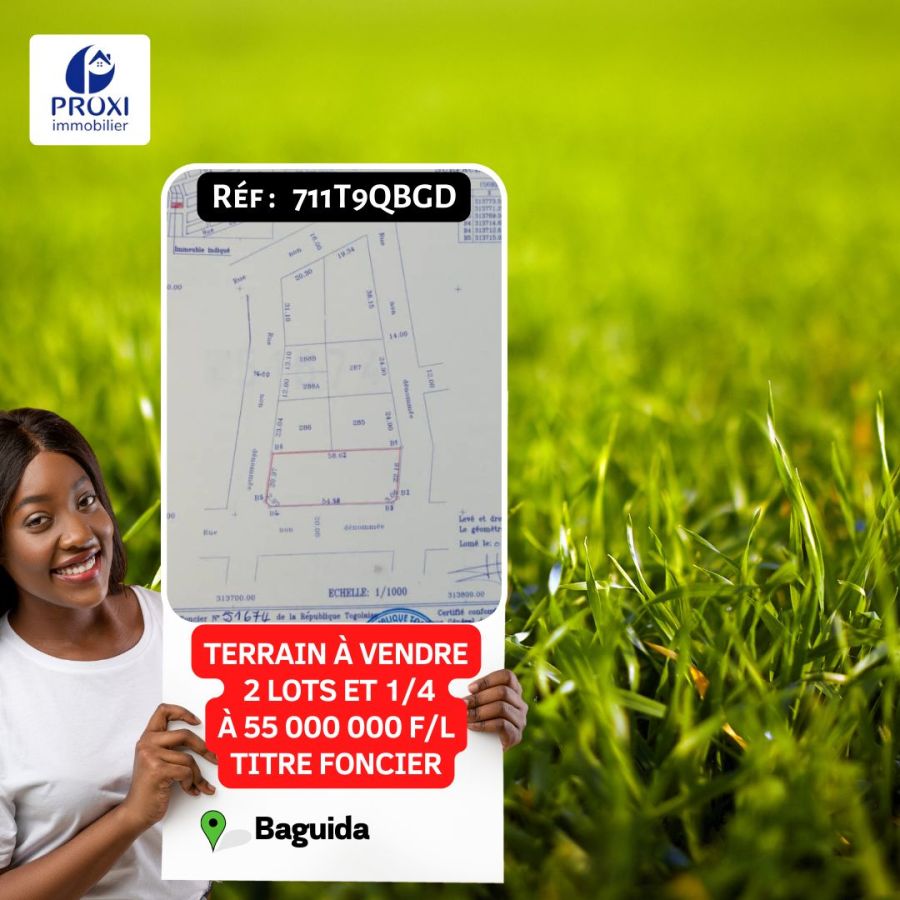 Announcement n° 711t9qbgd land for sale 2 lots and 1/4 (land title) in baguida at 55,000,000 f