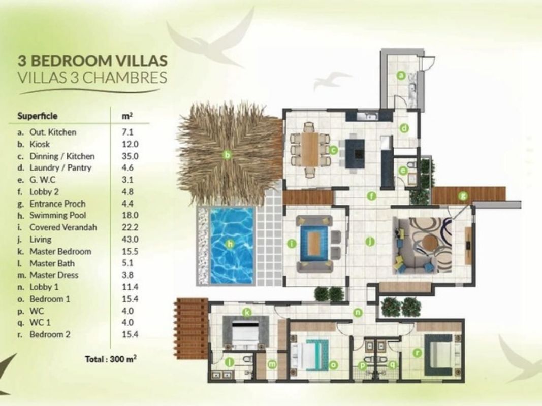 Belles villas pds de 3 ch a 100 m de la mer a trou aux biches ile