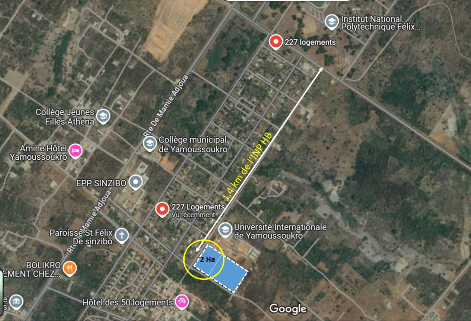 En vente 2 hectares à Yamoussoukro en zone résidentiel près de l'INPHB