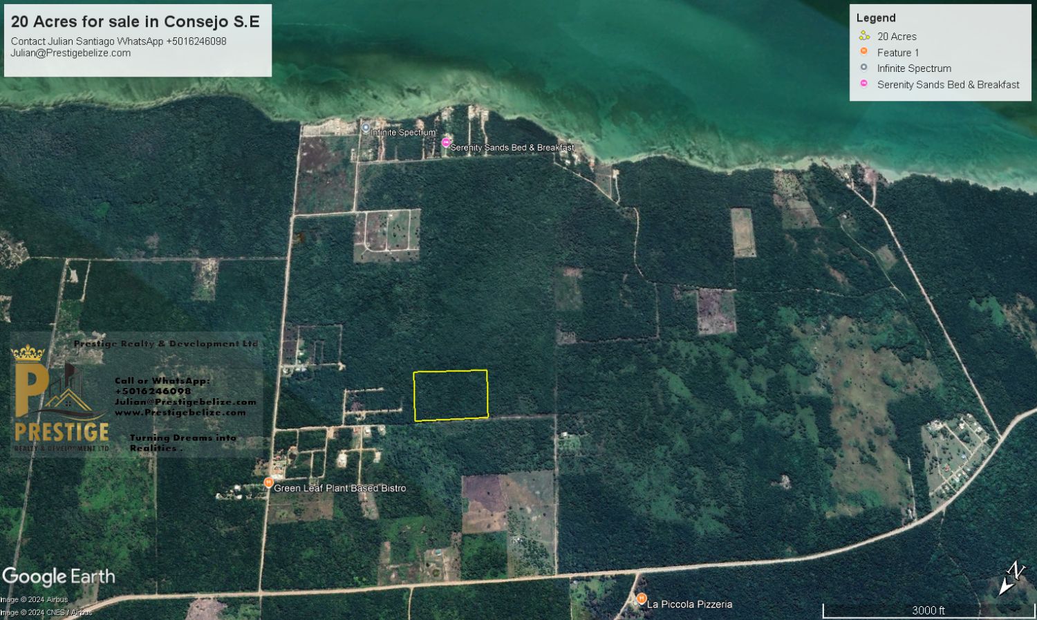 20 Acres of Coastal land for sale in Corozal of the Consejo Road