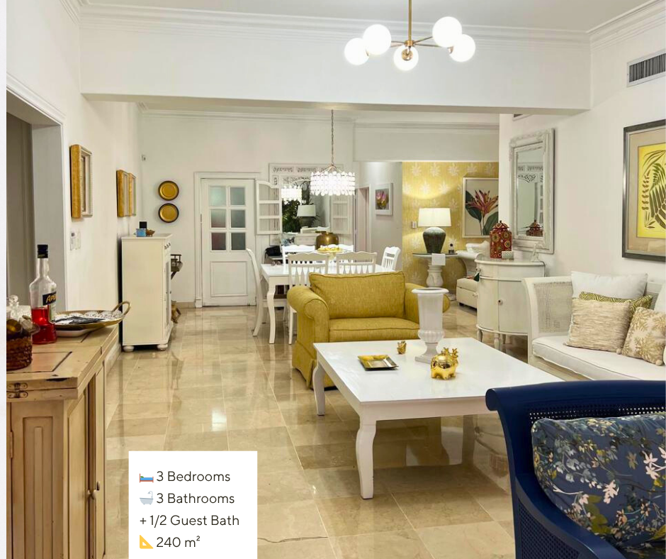 Live one block from Mirador Sur. Furnished, 3 bedrooms, 240 m².