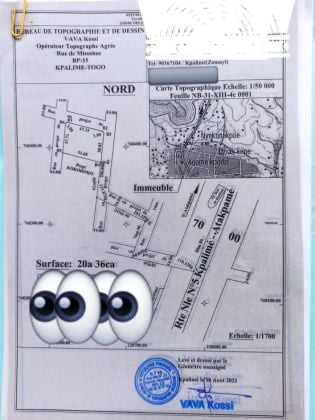 TERRAIN A VENDRE A KPALIME (3 Lots 1/2 soit 20a36ca)