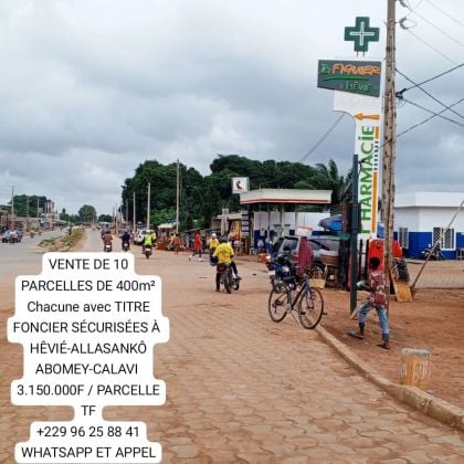 BÉNIN HEVIÉ CENTRE-OUEDO vente de 05 PARCELLES 4.200.000f / ...