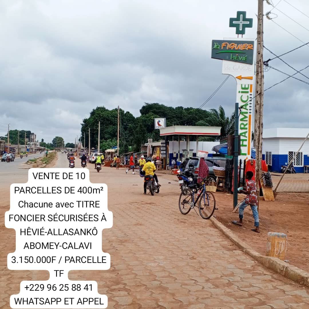 BÉNIN HEVIÉ CENTRE-OUEDO vente de 05 PARCELLES 4.200.000f / Parcelle TF 01 96 25 88 41 WHATSAPP ET APPELE*