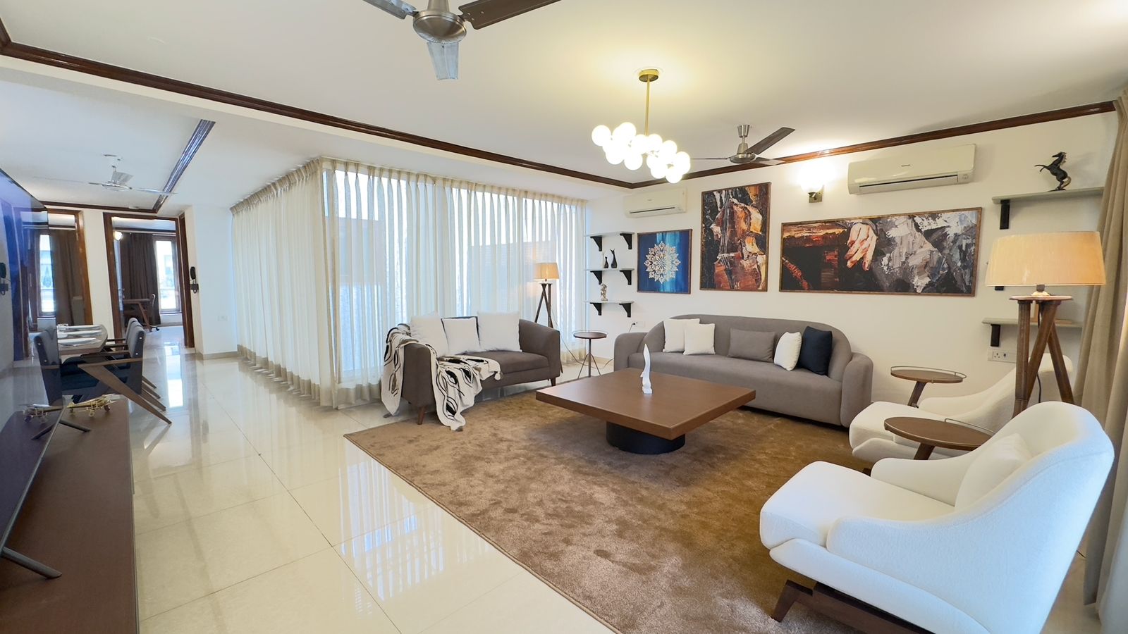 Ready to move in, fully furnished and serviced, park facing 3-bedroom apartment with private terrace for rent in Malcha Marg