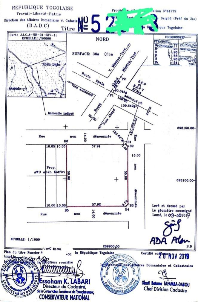 Une parcelle de 4 lots collés clôturés à VENDRE à KPALA AFIADÉGNIGBAN (LOMÉ-TOGO)