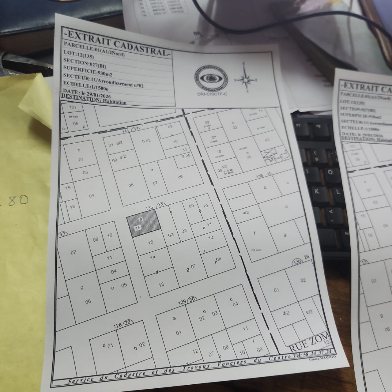 Une parcelle de 930m² pan coupé en vente à Sankara Yaar / Document : PUH / Prix : 380 millions négociable