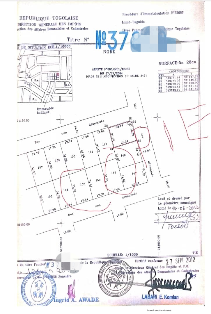 Parcelle de presque 01 lot soit 528 m² angle rues à vendre à BAGUIDA (TOGO)