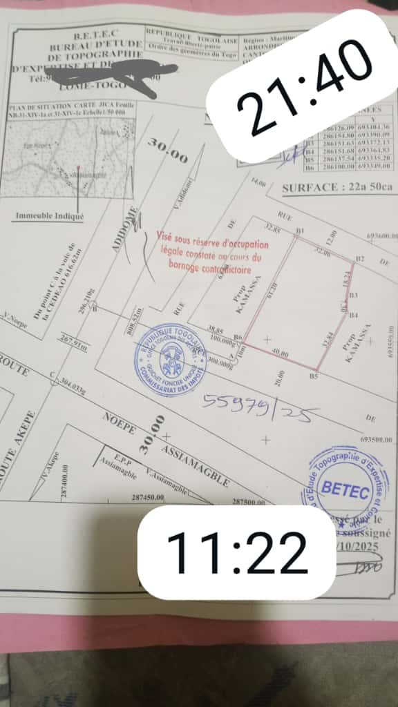 Parcelle de 04 lots collés en vente à Aképé(TOGO)