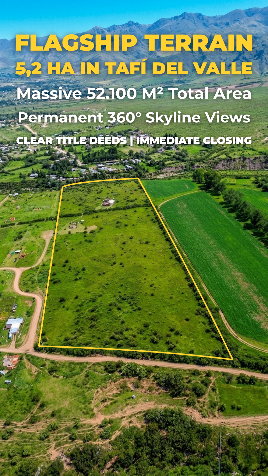 13-Acre (5.2 Ha) Flagship Estate in Tafí del Valle. 200ft (60m) riverfront cliff with unblockable 360° views. Ready to Deed. Includes Bio-Architecture survey. 5 min from Town Center.