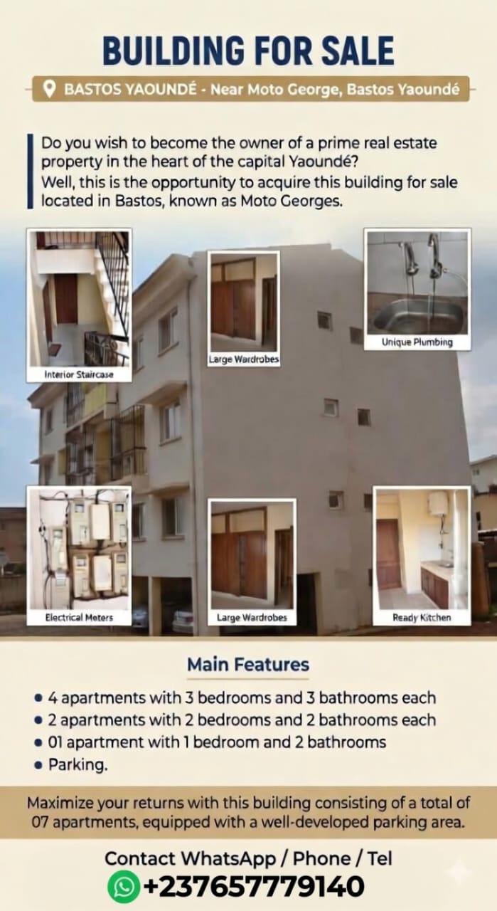 BUILDING FOR SALE – BASTOS YAOUNDÉ - Contact WhatsApp / Phone: +237 65779140
