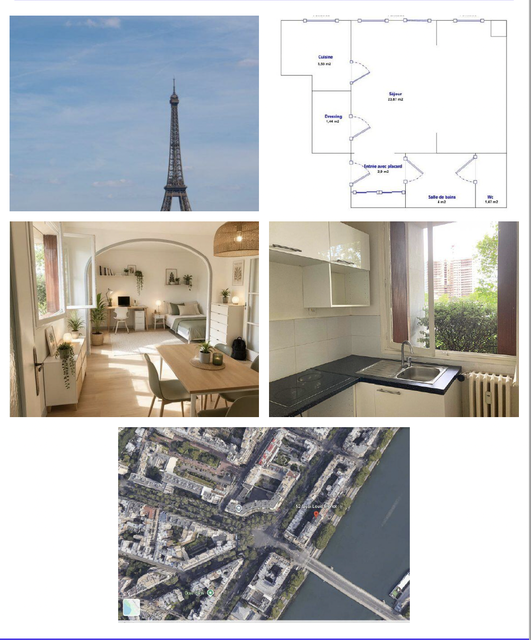 F2 39m2 vue Seine - 1 chambre Rdc 399 000 euros - Paris 16 Métro Mirabeau