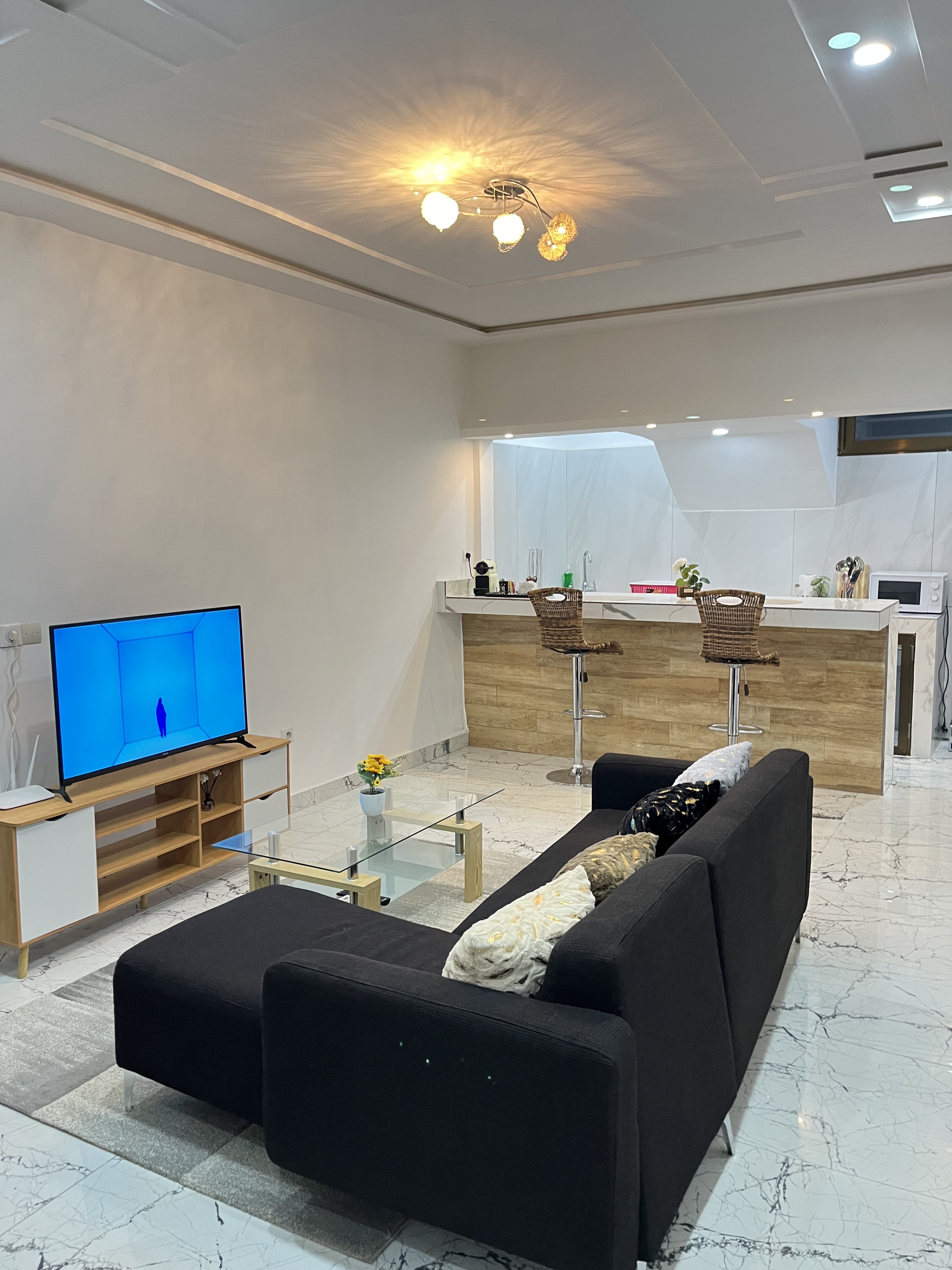 Furnished one-bedroom apartment with living room and kitchen 