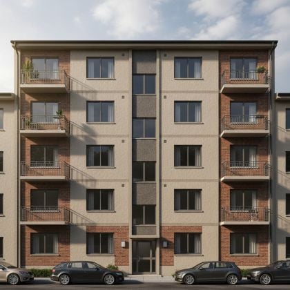 Un edificio residencial de 8 plantas con ascensor. 